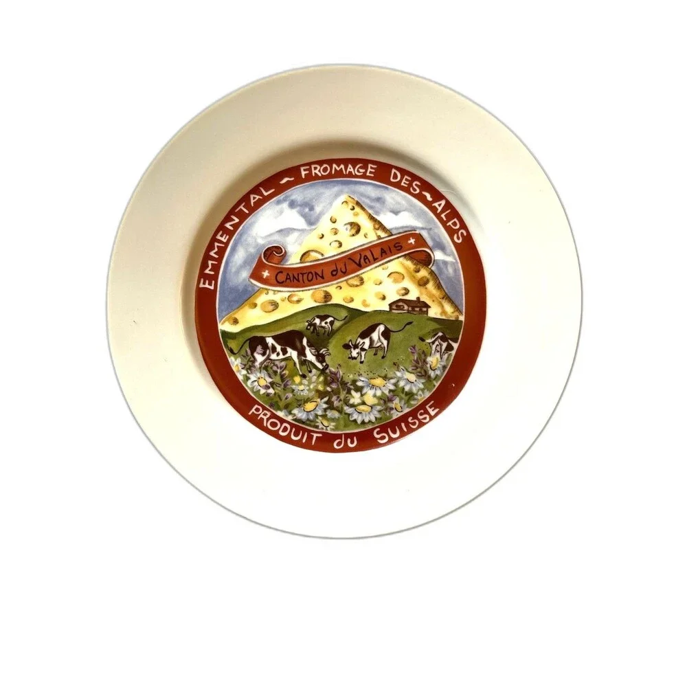 Restoration Hardware Set of 4 Plates CHEESE THEME Lunch Salad Dessert 7 3/4 “